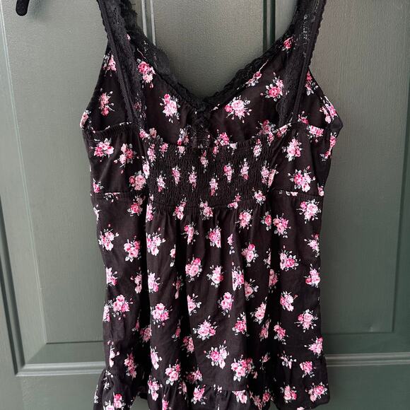 Y2K LEI Black Floral Babydoll Cami M Lace Trim Padded Bra Top 2000s Going Out - Picture 6 of 10